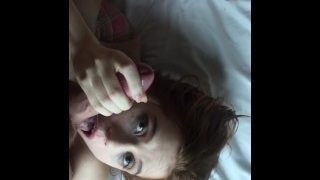 POV redhead girl gets her throat pounded after taking in her tight ass